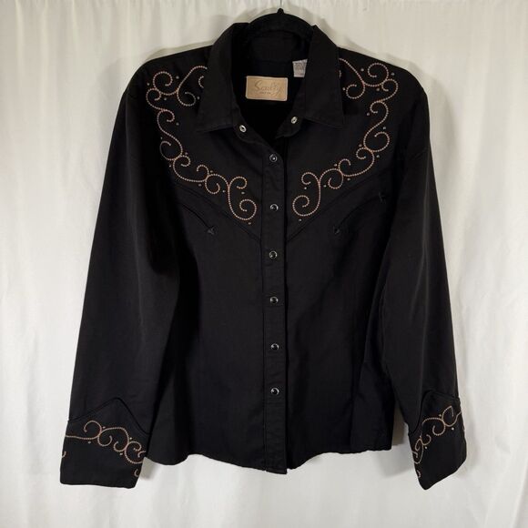Scully Western Shirt Women's XXL Black Pearl Snap Long Sleeve Embroidered - Picture 1 of 11
